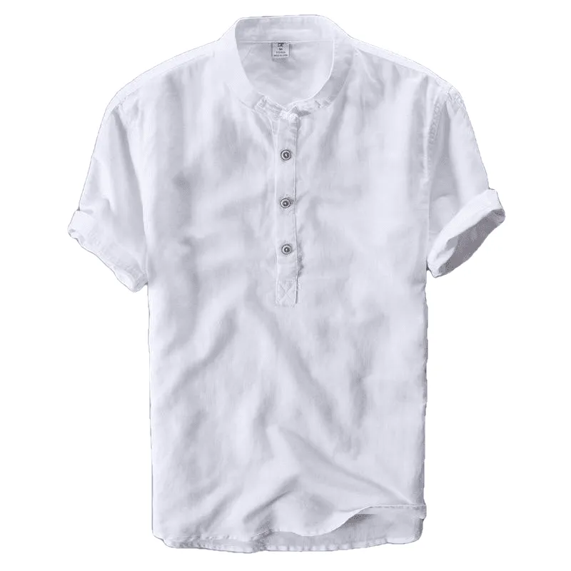 Men Short Sleeve Loose Thin Cotton Linen Shirt