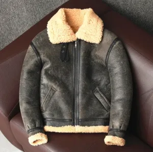 Men's B3 Style Fur Jacket - Winter Warm Genuine Leather Sheepskin Shearling Coat