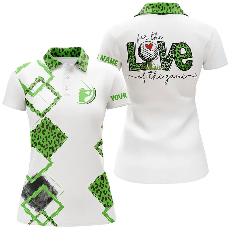 Multicolor Women Golf Polo Shirts Custom Name For The Love Of The Game Green Leopard Golf Shirts