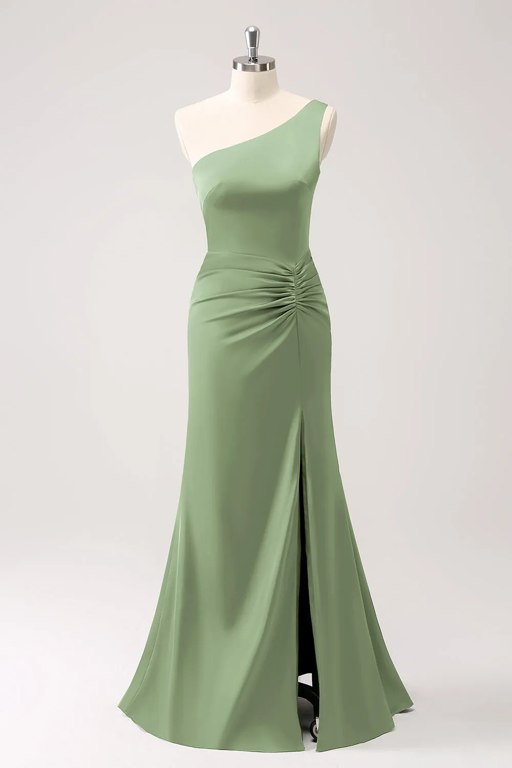 Olive One Shoulder Ruffled Mermaid Maxi Dress with Slit