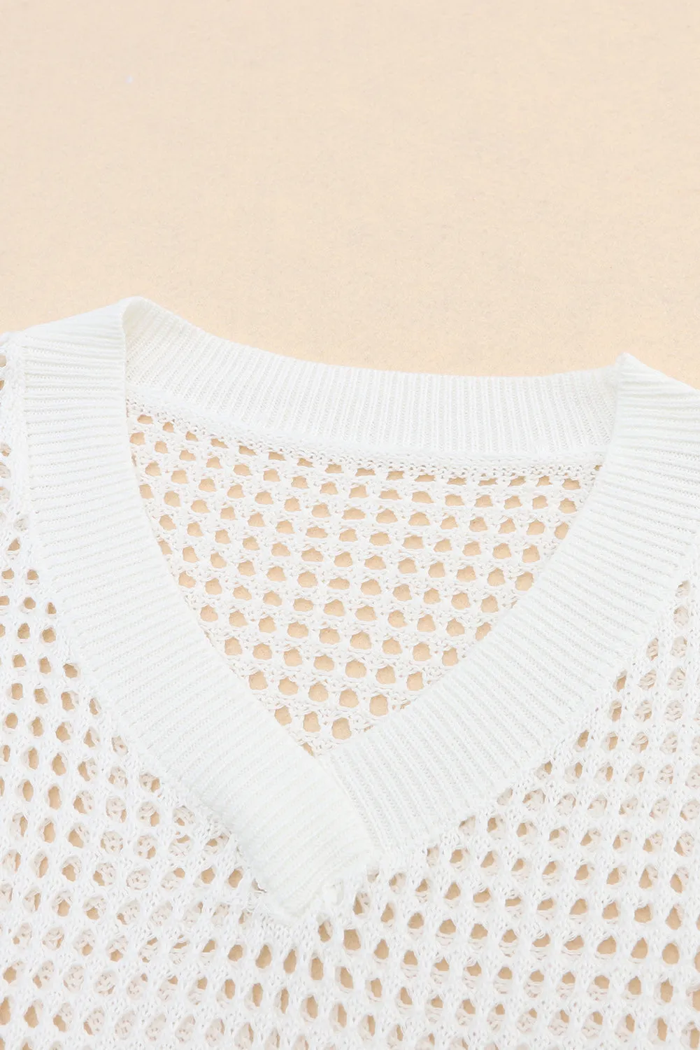 Openwork V-Neck Dropped Shoulder Knit Top