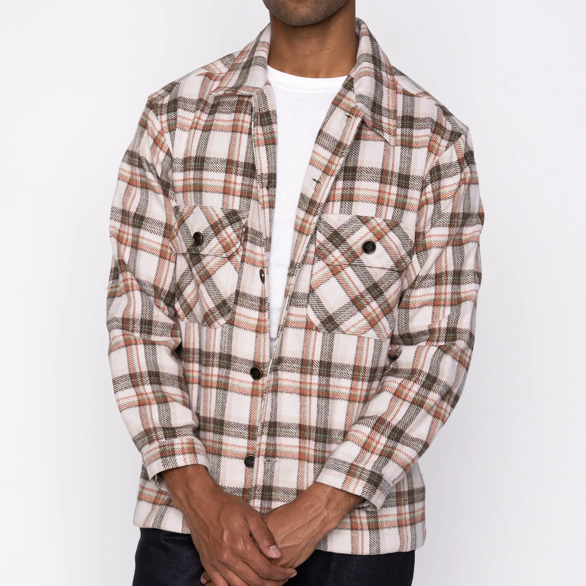 Over Shirt - Triple Yarn Twill Check Brush - Beige