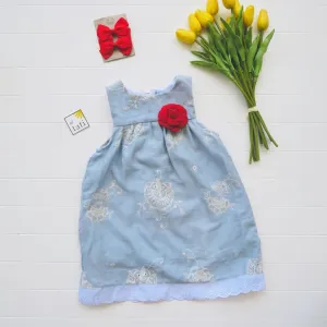 Peony Dress in Sky Embroidery