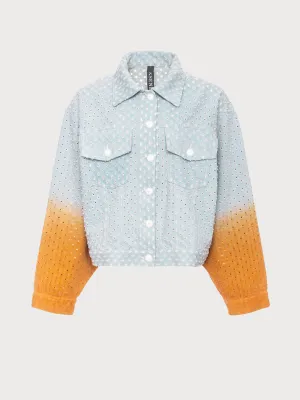 Perforated Denim Jacket with Orange Gradient