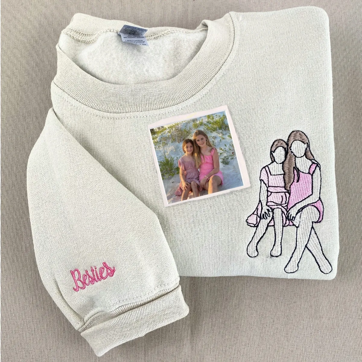 Personalized Matching Best Friend Sweatshirts with Photo Outline, Icon Name on Sleeve