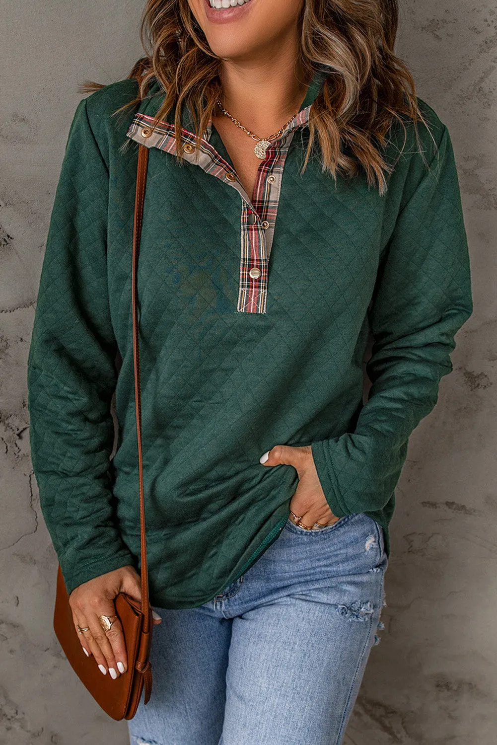 Plaid Snap Down Sweatshirt