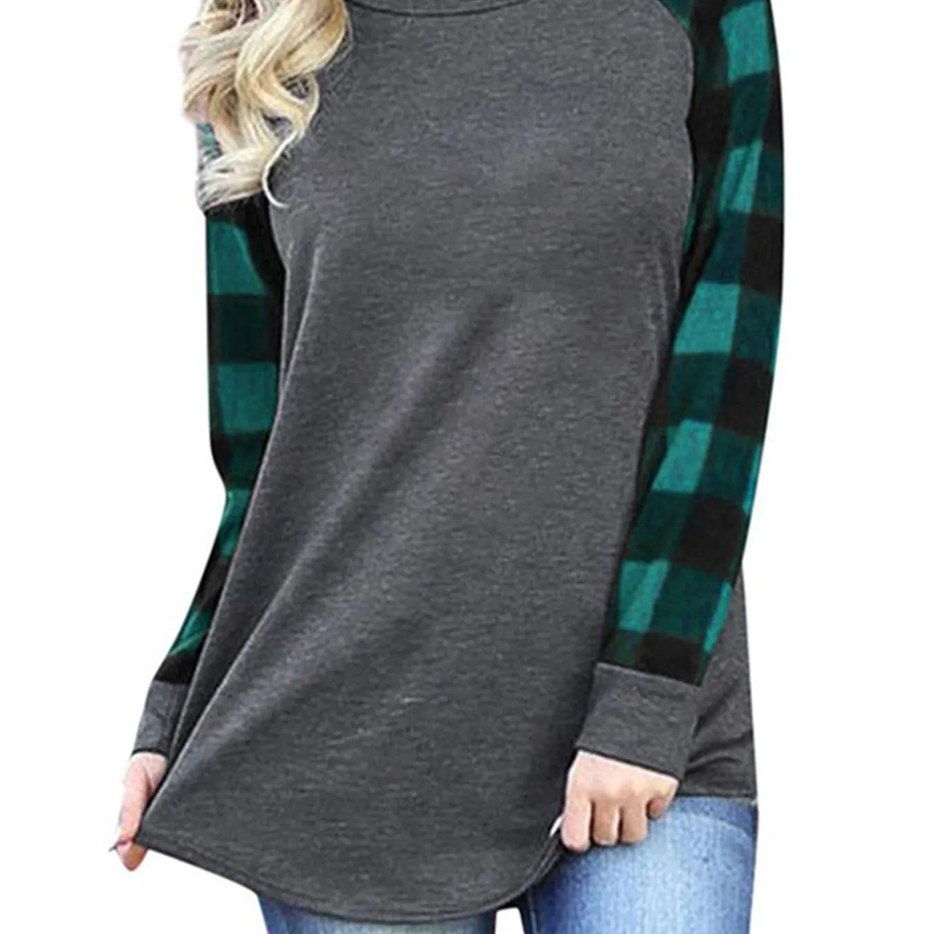 Plaid Stitching Crew Neck Casual Long Sleeve Casual Every Day Tops