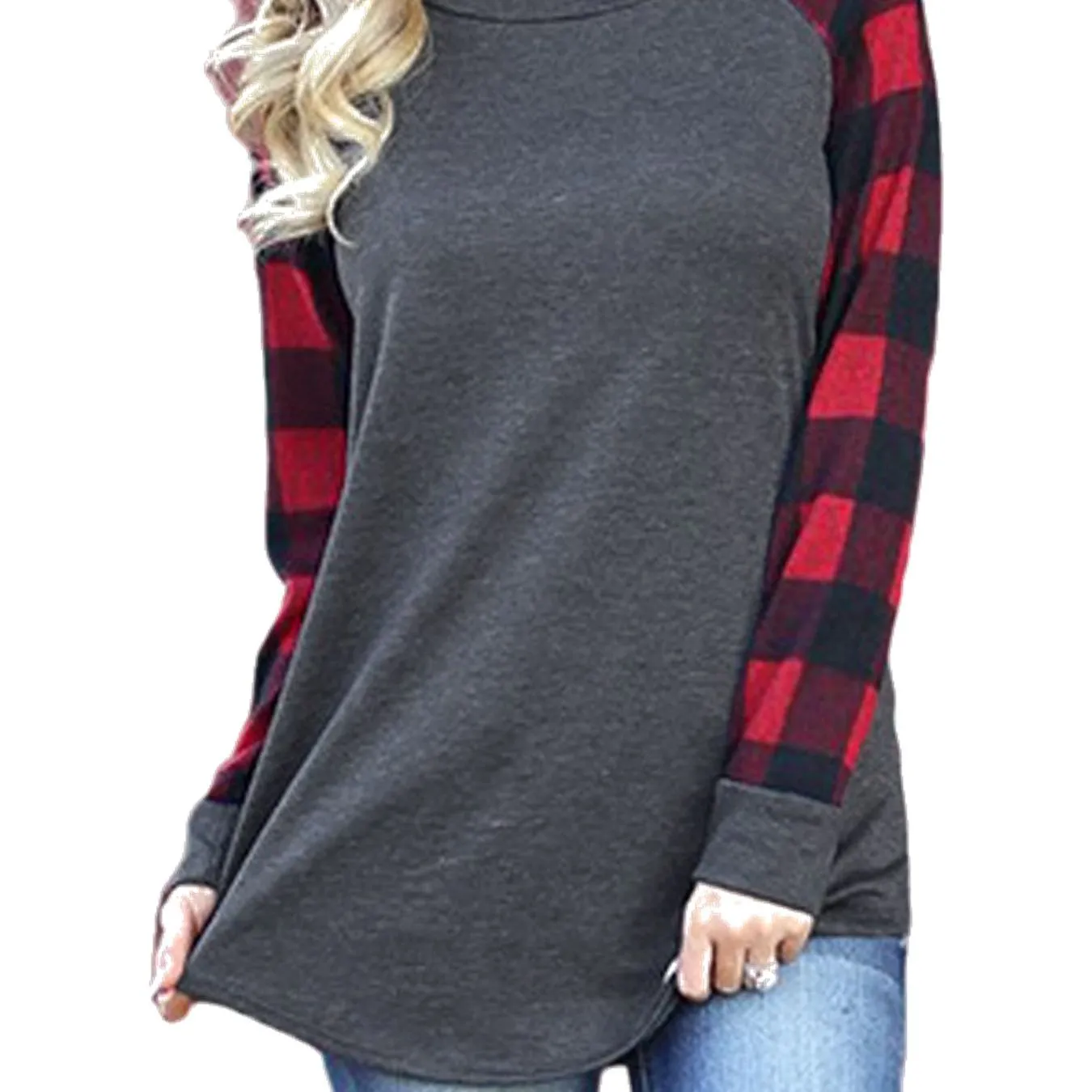 Plaid Stitching Crew Neck Casual Long Sleeve Casual Every Day Tops