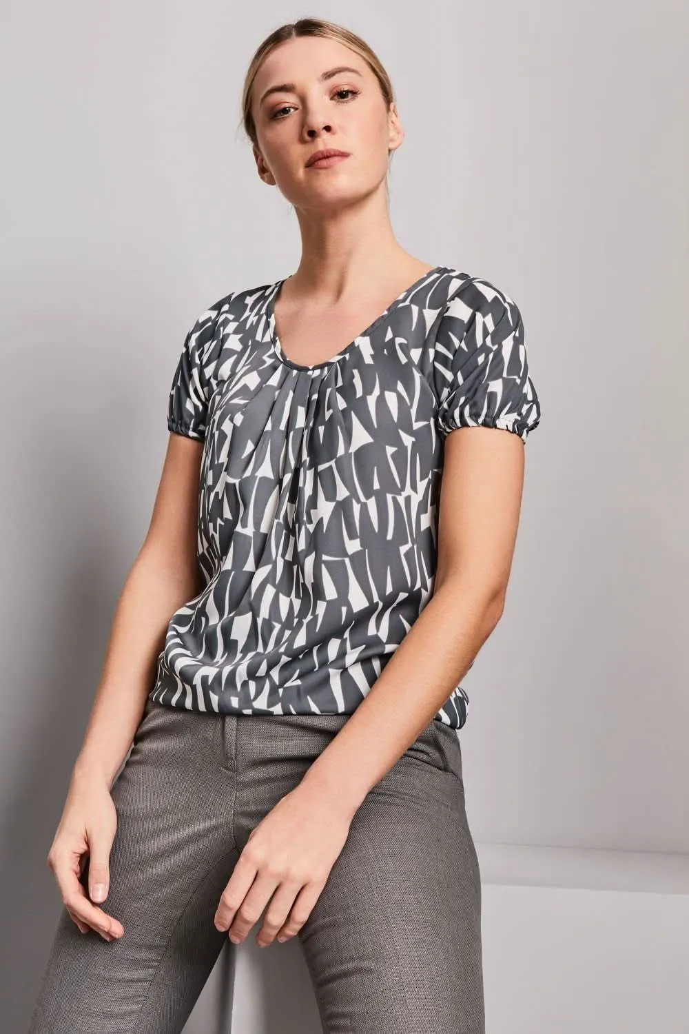 Pleat Neck Blouse - Shards Print