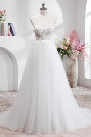 Princess Off The Shoulder Sweep Train Tulle Corset Wedding Dress with Appliques