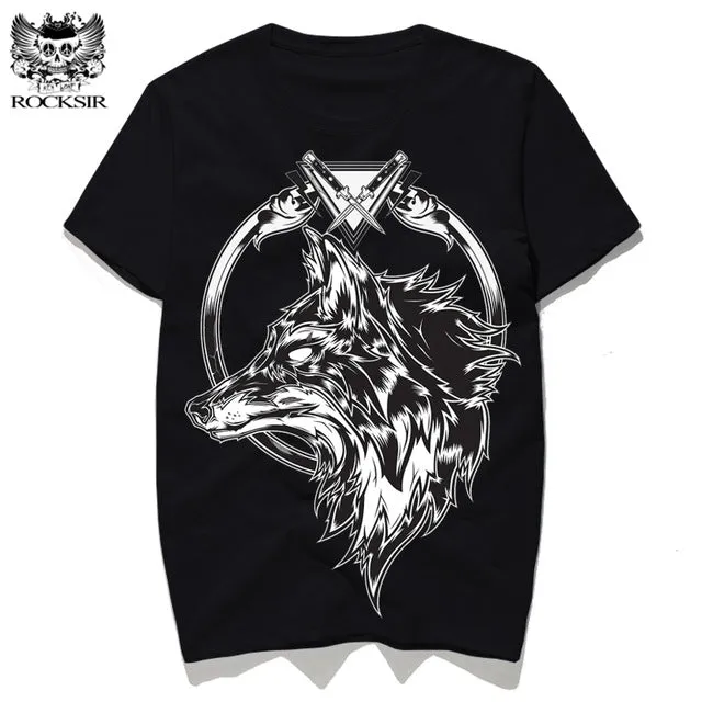 Rocksir 3d wolf t shirt mens brand Men's 3D Wolf Print t shirt Summer Short Sleeve Shirts Tops plus size Cotton Tees tops