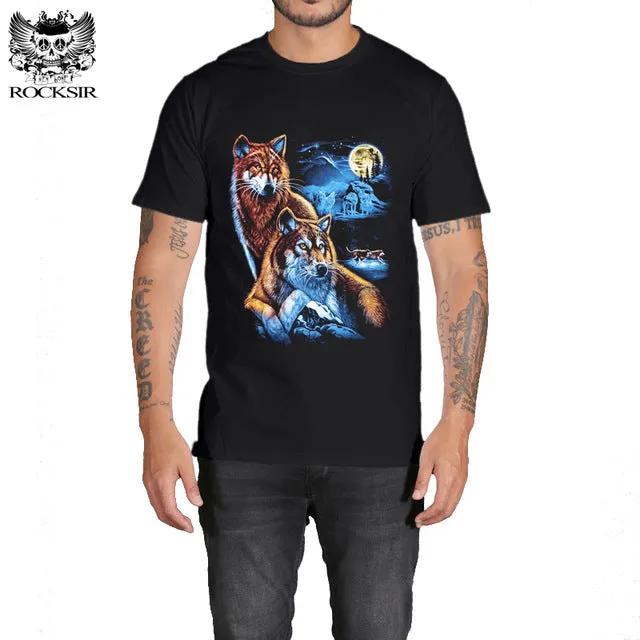 Rocksir 3d wolf t shirt mens brand Men's 3D Wolf Print t shirt Summer Short Sleeve Shirts Tops plus size Cotton Tees tops