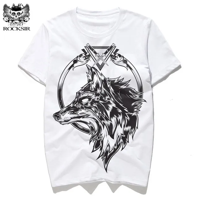 Rocksir 3d wolf t shirt mens brand Men's 3D Wolf Print t shirt Summer Short Sleeve Shirts Tops plus size Cotton Tees tops