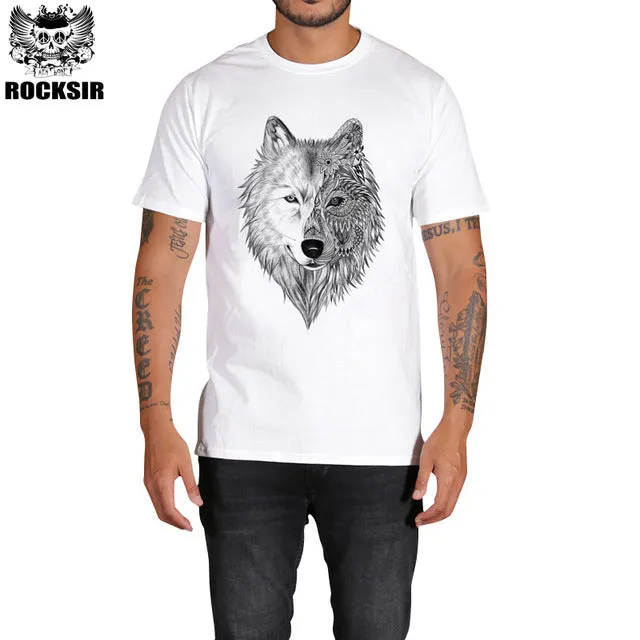 Rocksir 3d wolf t shirt mens brand Men's 3D Wolf Print t shirt Summer Short Sleeve Shirts Tops plus size Cotton Tees tops