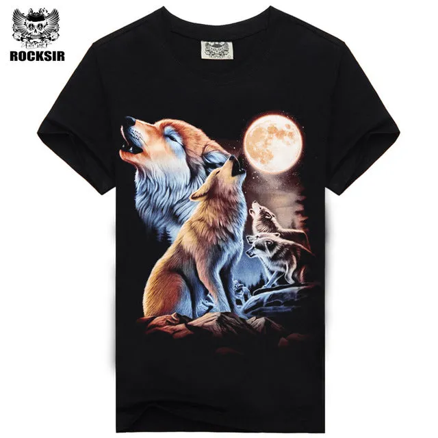 Rocksir 3d wolf t shirt mens brand Men's 3D Wolf Print t shirt Summer Short Sleeve Shirts Tops plus size Cotton Tees tops