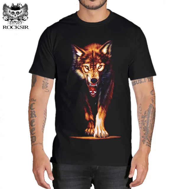 Rocksir 3d wolf t shirt mens brand Men's 3D Wolf Print t shirt Summer Short Sleeve Shirts Tops plus size Cotton Tees tops