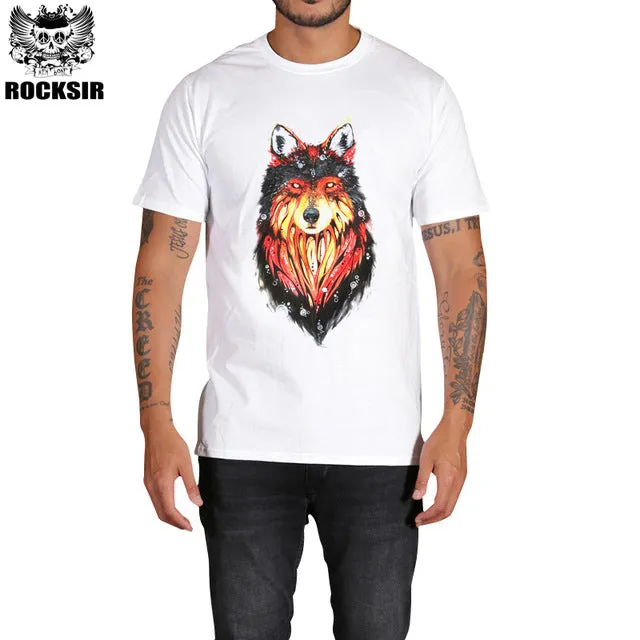 Rocksir 3d wolf t shirt mens brand Men's 3D Wolf Print t shirt Summer Short Sleeve Shirts Tops plus size Cotton Tees tops