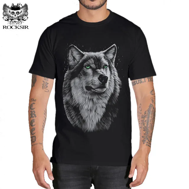 Rocksir 3d wolf t shirt mens brand Men's 3D Wolf Print t shirt Summer Short Sleeve Shirts Tops plus size Cotton Tees tops