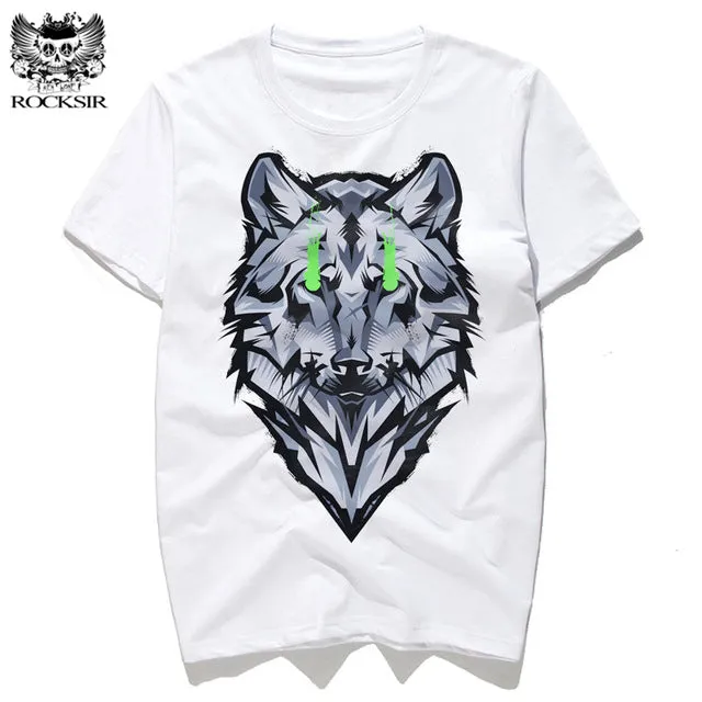 Rocksir 3d wolf t shirt mens brand Men's 3D Wolf Print t shirt Summer Short Sleeve Shirts Tops plus size Cotton Tees tops