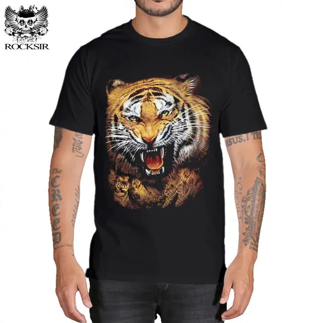 Rocksir 3d wolf t shirt mens brand Men's 3D Wolf Print t shirt Summer Short Sleeve Shirts Tops plus size Cotton Tees tops