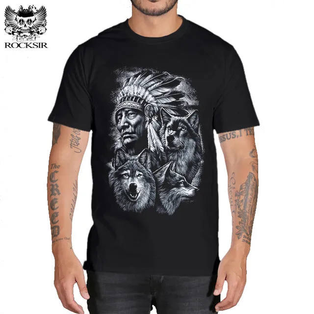 Rocksir 3d wolf t shirt mens brand Men's 3D Wolf Print t shirt Summer Short Sleeve Shirts Tops plus size Cotton Tees tops