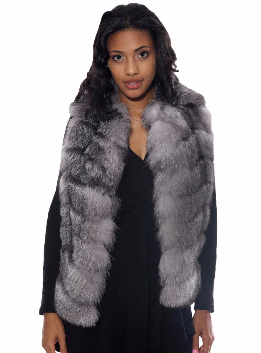 Silver Fox Fur Vest with Horizontal Pattern