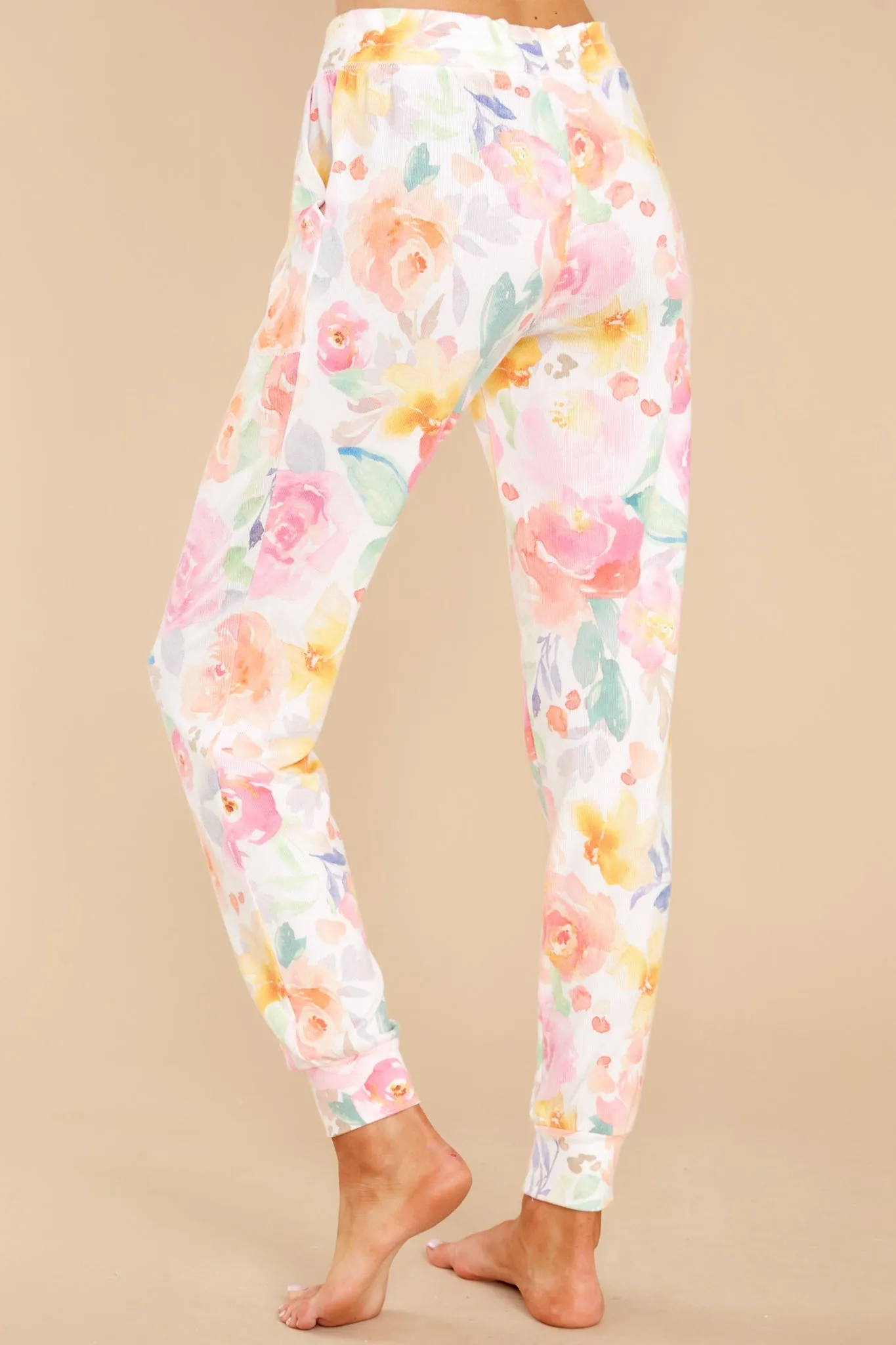 Skipping Through Flowers White Multi Floral Jogger