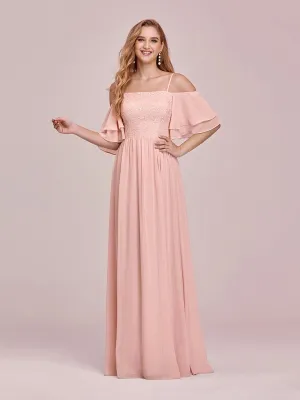 Sweet Off Shoulders Chiffon Bridesmaid Dresses with Lace Decoration