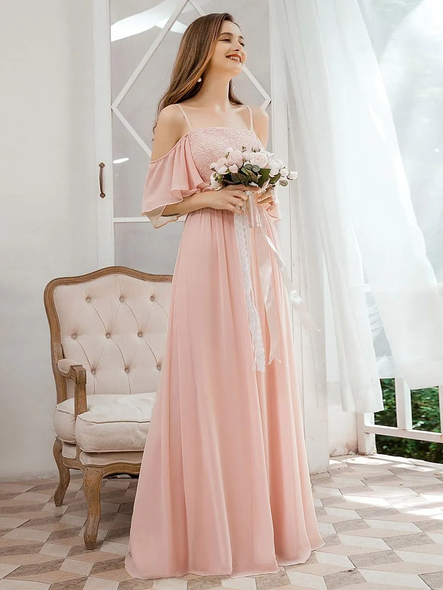 Sweet Off Shoulders Chiffon Bridesmaid Dresses with Lace Decoration