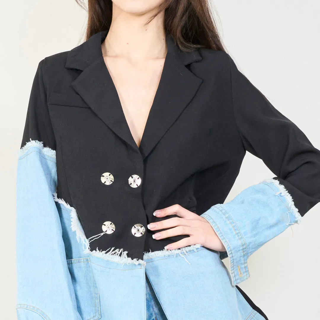 Trendy denim contrast blazer wholesale