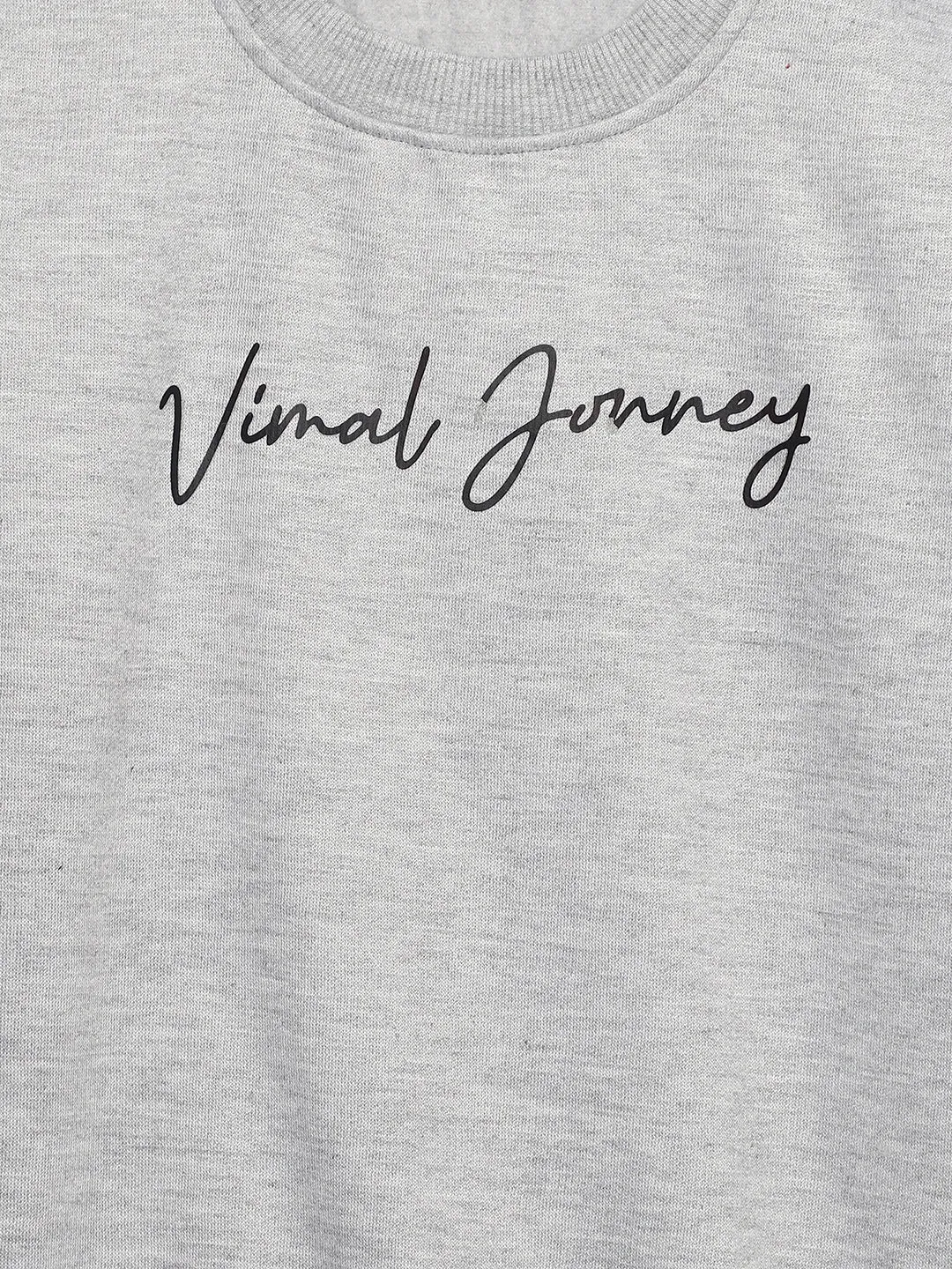 Vimal Jonney Grey Melange Printed Round Neck Cotton Fleece Sweatshirt for Kids