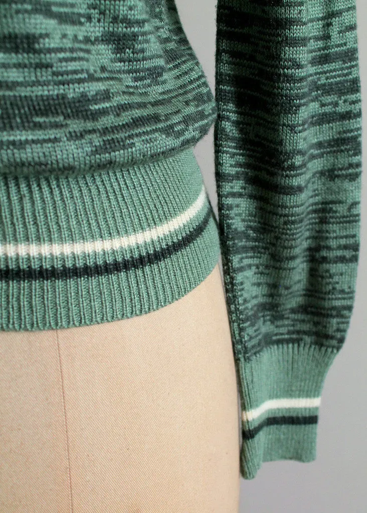 Vintage 1970s College Town Green Striped Sweater