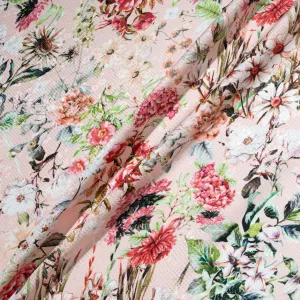 Wild Floral Printed Baby Pink Silk Jacquard (A 2.60m Piece)