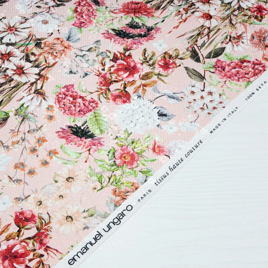 Wild Floral Printed Baby Pink Silk Jacquard (A 2.60m Piece)