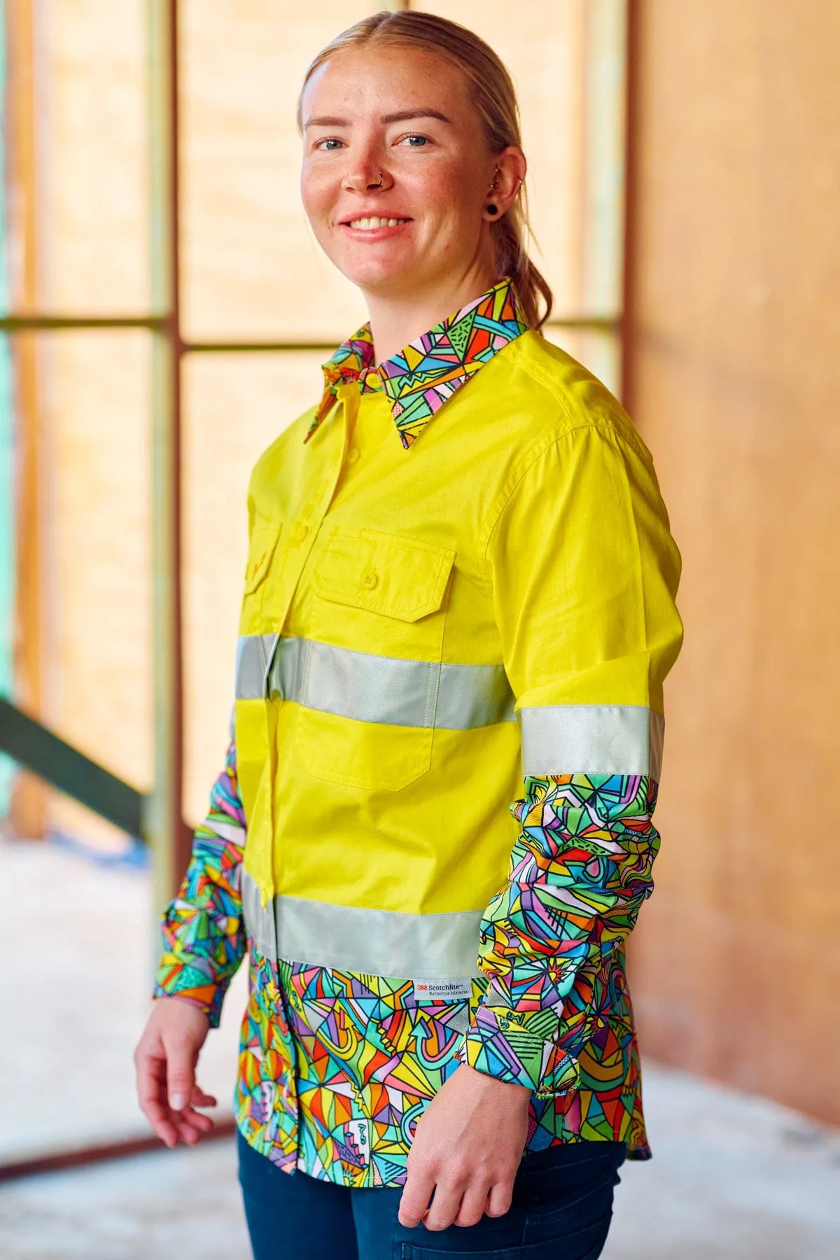 Women's Bonza Yellow Day/Night Hi Vis 2.0 Full Button Work Shirt