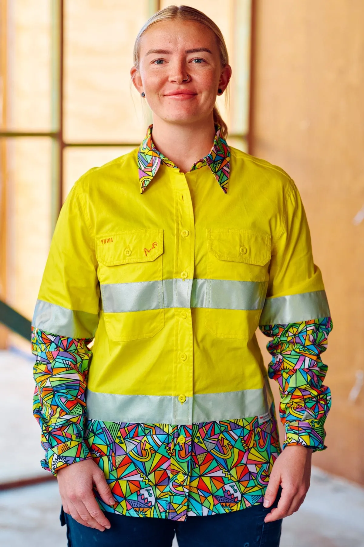 Women's Bonza Yellow Day/Night Hi Vis 2.0 Full Button Work Shirt