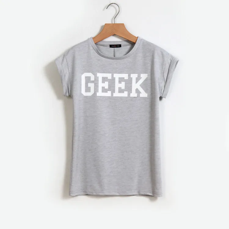 Women's GEEK T shirts Roll-up Short Sleeve