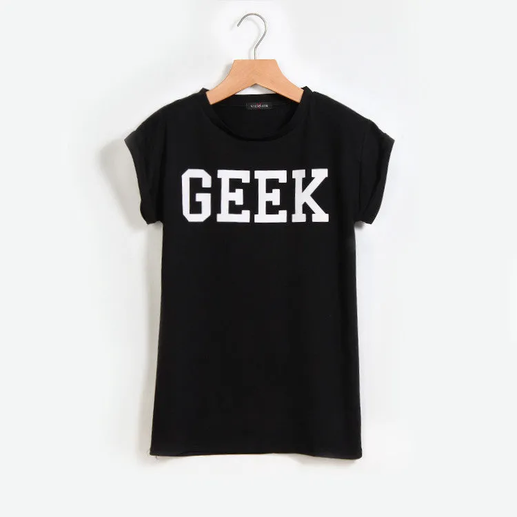 Women's GEEK T shirts Roll-up Short Sleeve