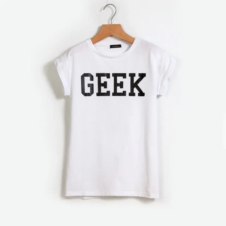 Women's GEEK T shirts Roll-up Short Sleeve