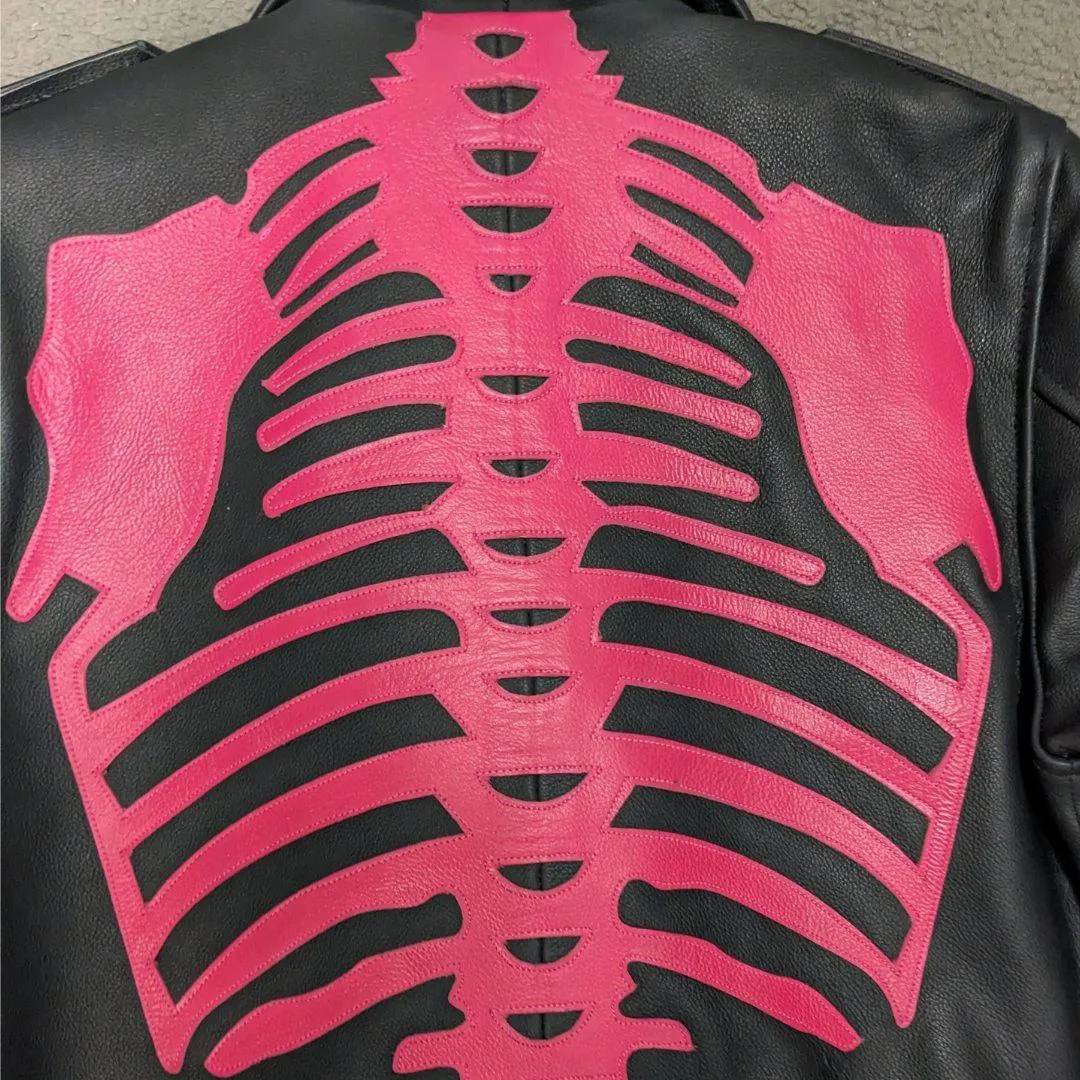 Womens Pink Skeleton Bones Classic Motorcycle Jacket