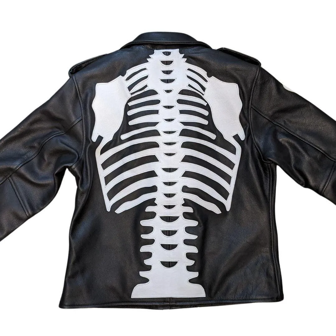 Womens White Skeleton Bones Classic Motorcycle Jacket